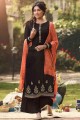 Tussar silk Brown Palazzo Suit in Embroidered