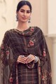 Embroidered Palazzo Suit in Brown Satin