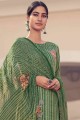 Satin Green Palazzo Suit in Embroidered
