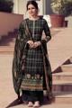 Embroidered Satin Black Palazzo Suit with Dupatta