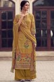 Yellow Satin Embroidered Palazzo Suit with Dupatta