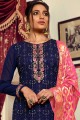 Georgette Embroidered Navy blue Palazzo Suit with Dupatta