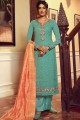 Georgette Palazzo Suit in Turquoise  with Embroidered