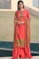 Alluring Pink Palazzo Suits with Printed Satin
