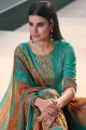 Divine Printed Satin Green Palazzo Suits with Dupatta