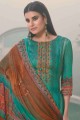Divine Printed Satin Green Palazzo Suits with Dupatta