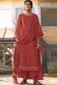 Red Palazzo Suit in Printed Cotton