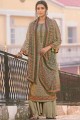 Chanderi silk Palazzo Suit in Green with Printed