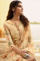 Beige Georgette Palazzo Suit with Embroidered