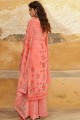 Magnificent Pink Embroidered Georgette Palazzo Suits
