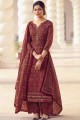 Maroon Palazzo Suit in Satin with Printed