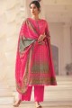 Satin Printed Pink Palazzo Suit with Dupatta