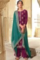 Art silk Embroidered Wine Palazzo Suit with Dupatta