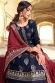 Embroidered Art silk Navy blue Palazzo Suit with Dupatta