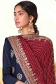 Embroidered Art silk Navy blue Palazzo Suit with Dupatta