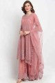 Embroidered Sharara Suit in Pink Net