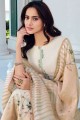 Printed Cotton Palazzo Suit in Beige with Dupatta
