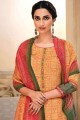 Orange Palazzo Suit with Embroidered Cotton