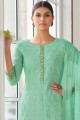 Dashing Cotton Embroidered in Green Palazzo Suit with Dupatta