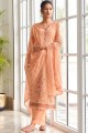 Cotton Palazzo Suit in Peach with Embroidered