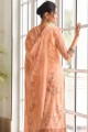 Cotton Palazzo Suit in Peach with Embroidered