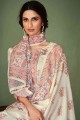 Printed Satin Palazzo Suit in Cream with Dupatta