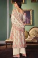 Printed Satin Palazzo Suit in Cream with Dupatta