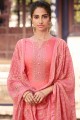 Palazzo Suit in Pink Silk with Embroidered