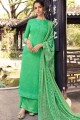 Silk Palazzo Suit with Embroidered in Green