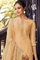 Silk Embroidered Yellow Palazzo Suit with Dupatta