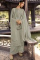 Grey Embroidered Palazzo Suit in Silk