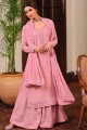 Pakistani Suit in Pink Chiffon with Embroidered