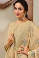 Beige Silk Embroidered Palazzo Suit with Dupatta