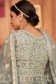 Embroidered Net Grey Pakistani Suit with Dupatta