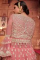 Net Pakistani Suit in Pink with Embroidered