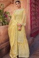Net Pakistani Suit in Yellow with Embroidered