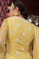 Net Pakistani Suit in Yellow with Embroidered