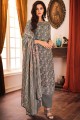 Grey Palazzo Suit in Embroidered Muslin