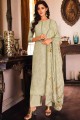 Muslin Embroidered Olive  Palazzo Suit with Dupatta