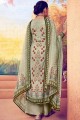 Embroidered Palazzo Suit in Olive Muslin