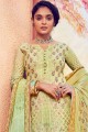 Muslin Green Palazzo Suit in Embroidered