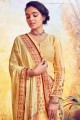 Embroidered Muslin Yellow Palazzo Suit with Dupatta