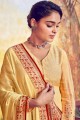 Embroidered Muslin Yellow Palazzo Suit with Dupatta