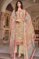 Beige Palazzo Suit with Printed Muslin