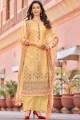 Yellow Muslin Palazzo Suit with Printed