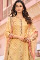 Yellow Muslin Palazzo Suit with Printed