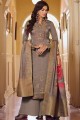 Embroidered Satin Palazzo Suit in Grey