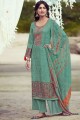 Teal  Pashmina Embroidered Palazzo Suit with Dupatta