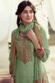 Embroidered Palazzo Suit in Green Pashmina