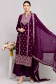 Embroidered Georgette Palazzo Suit in Purple with Dupatta